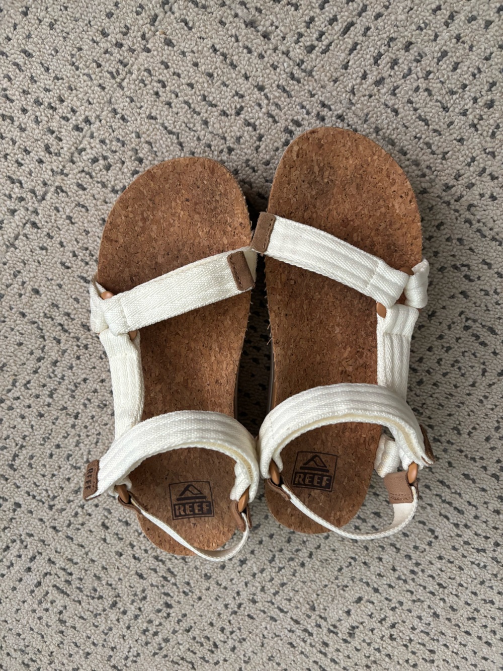 Reef Off-White Canvas Cork Sandals with Ankle Strap